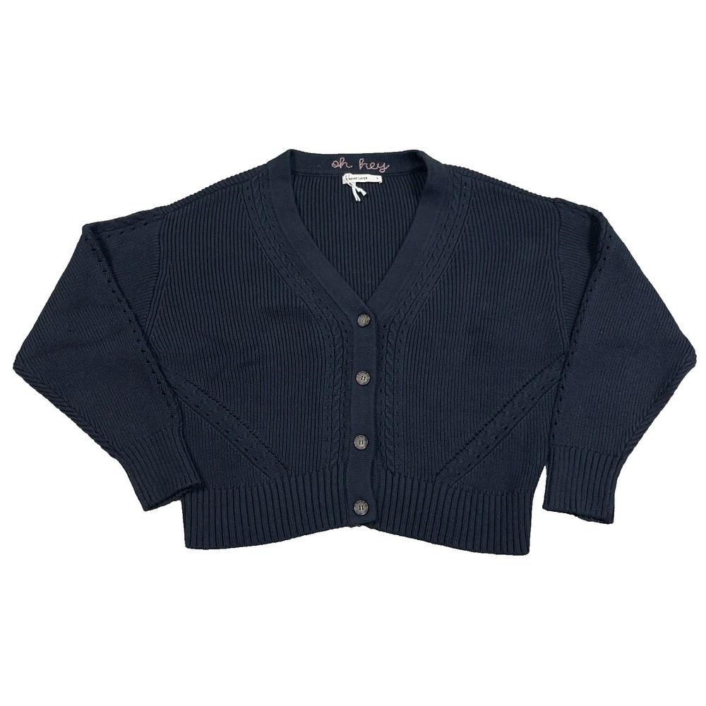 Marine Layer Cardigan Sweater Women Small Black Knit Cropped Heavy Chunky V Neck